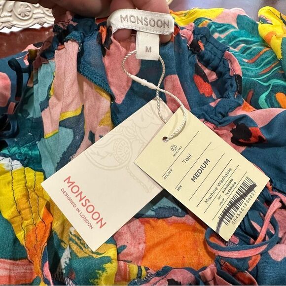 MONSOON VERADERO MIX PRINT CAMI TOP TROPICAL YELLOW PALM LEOPARD NWT Size M - Picture 11 of 11